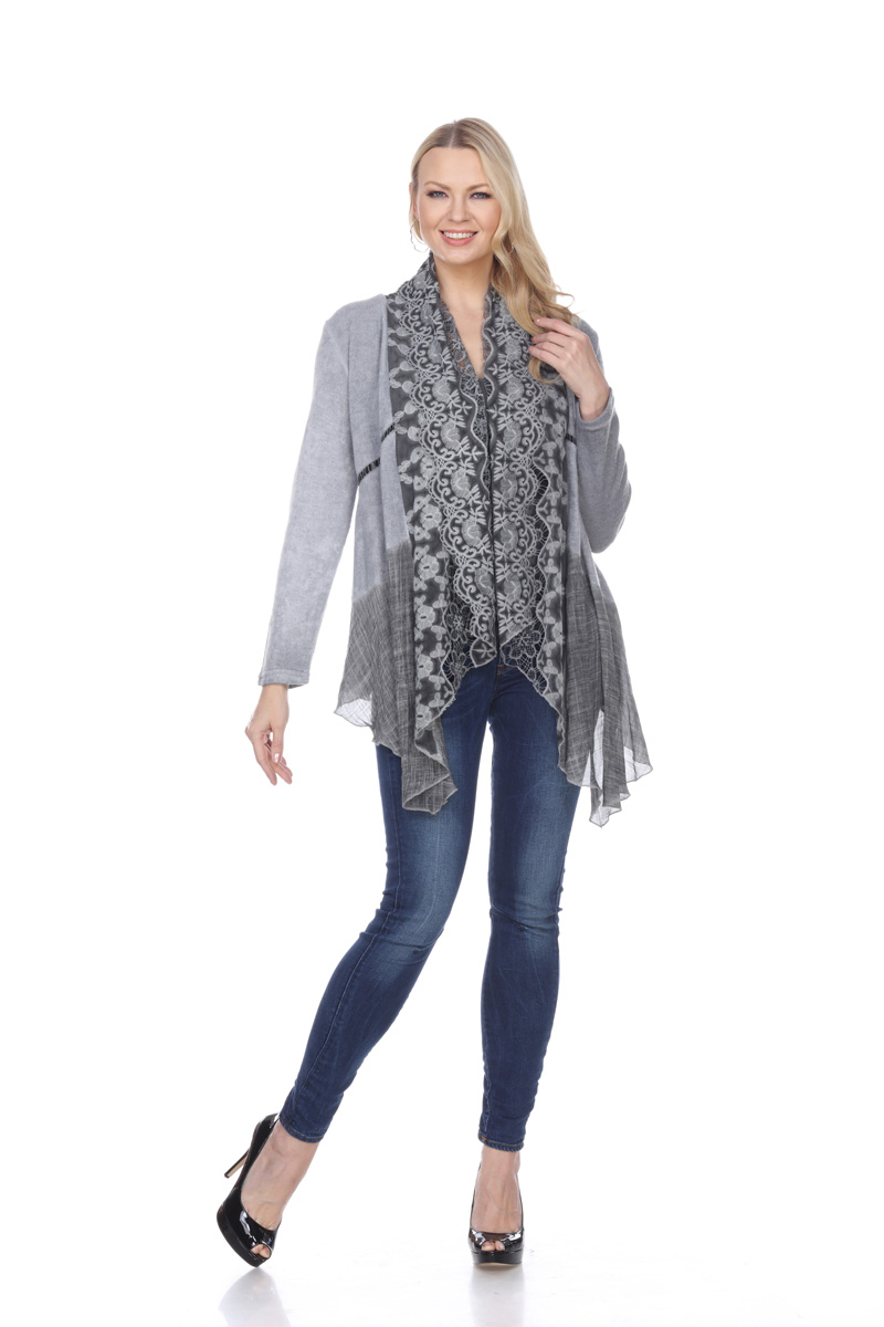 Women Layers Lace Embroidery Open Front Cardigan (KA833G) PREPACK